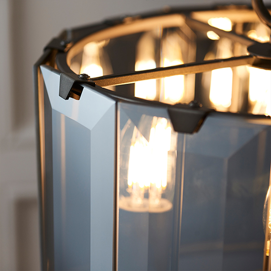 Clooney 4 Lights Smoke Glass Panels Pendant Light In Slate Grey