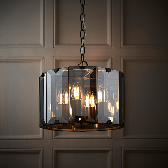 Clooney 4 Lights Smoke Glass Panels Pendant Light In Slate Grey