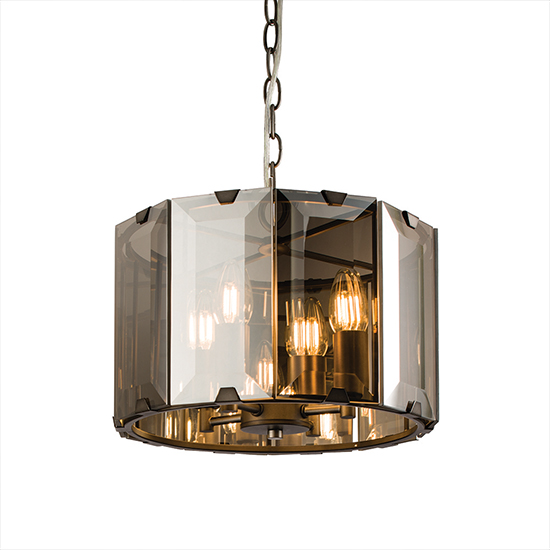 Clooney 4 Lights Smoke Glass Panels Pendant Light In Slate Grey