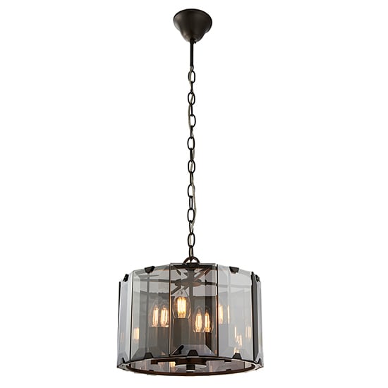 Product photograph of Clooney 4 Lights Smoke Glass Panels Pendant Light In Slate Grey from Furniture in Fashion