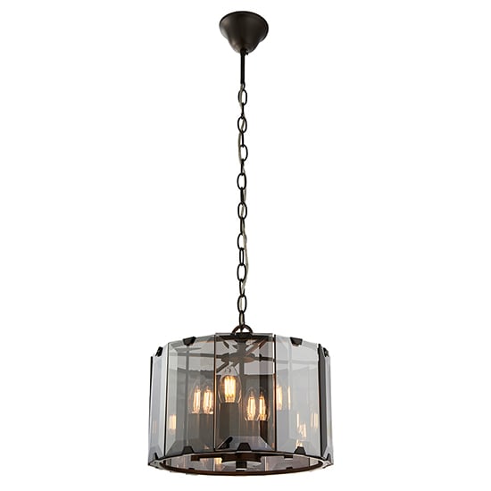 Clooney 4 Lights Smoke Glass Panels Pendant Light In Slate Grey