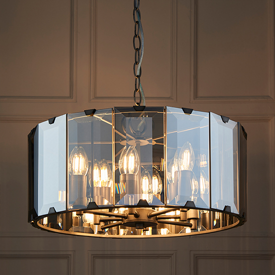 Clooney 8 Lights Smoke Glass Panels Pendant Light In Slate Grey