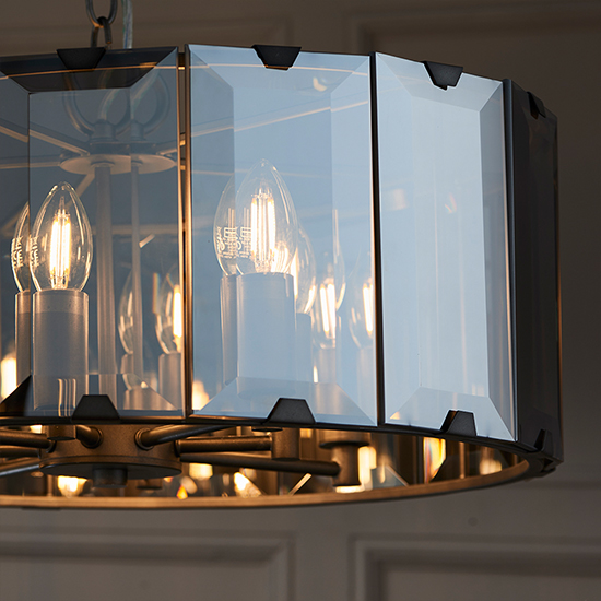 Clooney 8 Lights Smoke Glass Panels Pendant Light In Slate Grey