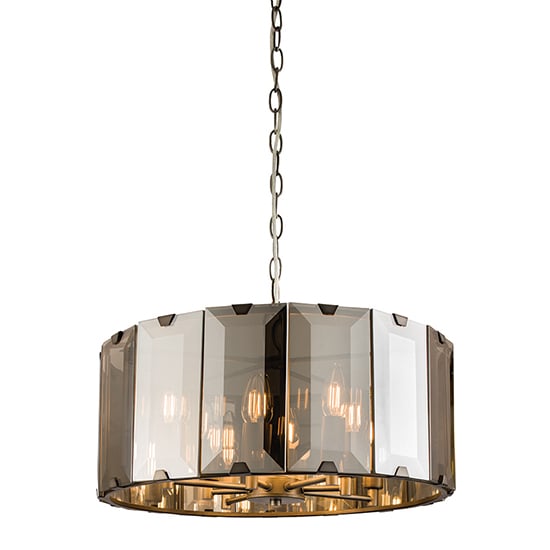 Clooney 8 Lights Smoke Glass Panels Pendant Light In Slate Grey