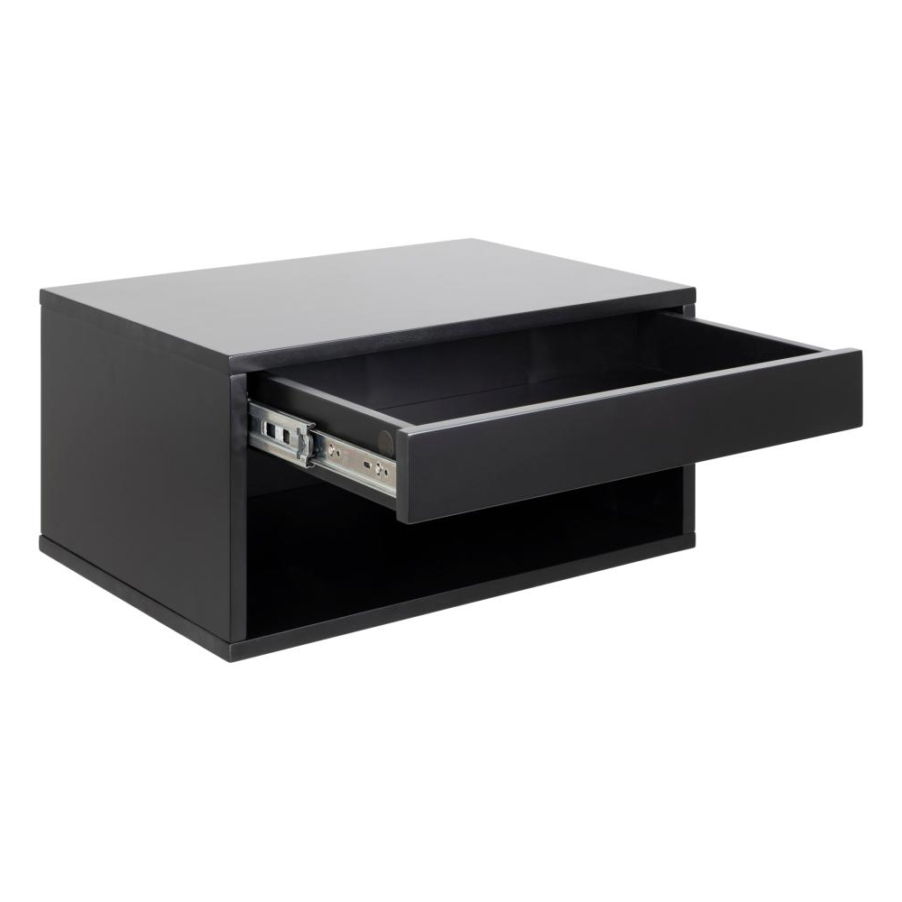 Cloquet Wall Hung Wooden Bedside Cabinet With 1 Drawer In Black