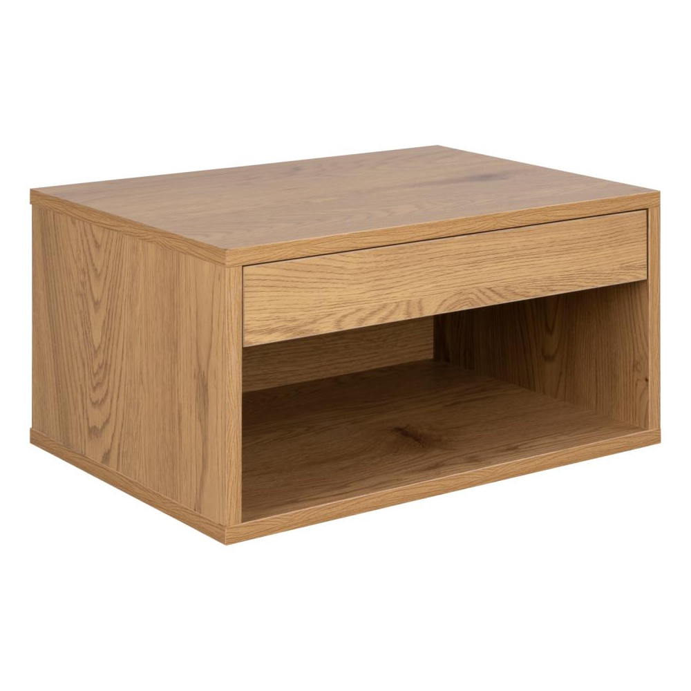 Cloquet Wall Hung Wooden Bedside Cabinet With 1 Drawer In Oak