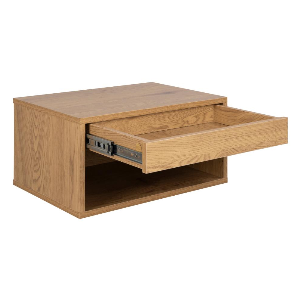Cloquet Wall Hung Wooden Bedside Cabinet With 1 Drawer In Oak