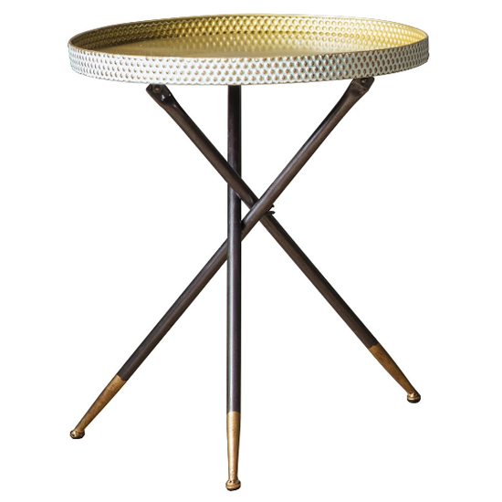 Cloral Round Metal Side Table With Tripod Base In Duck Egg Gold