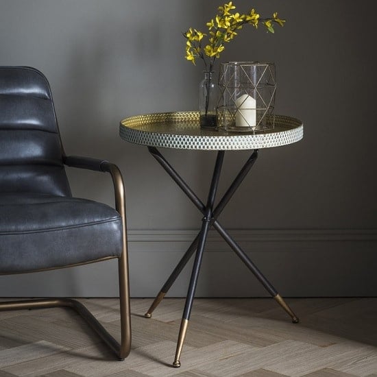 Cloral Metal Side Table In Gold And Black With Tripod Base