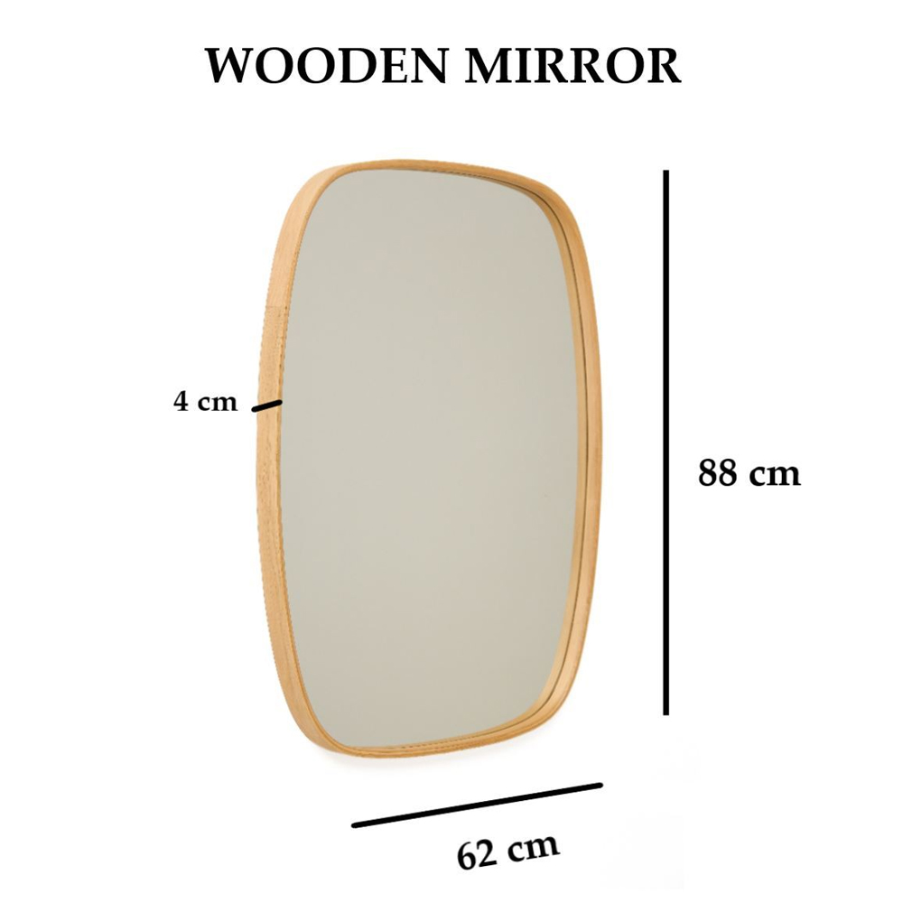 Cloudy Large Glass Wall Mirror with Solid Oak Wood Frame