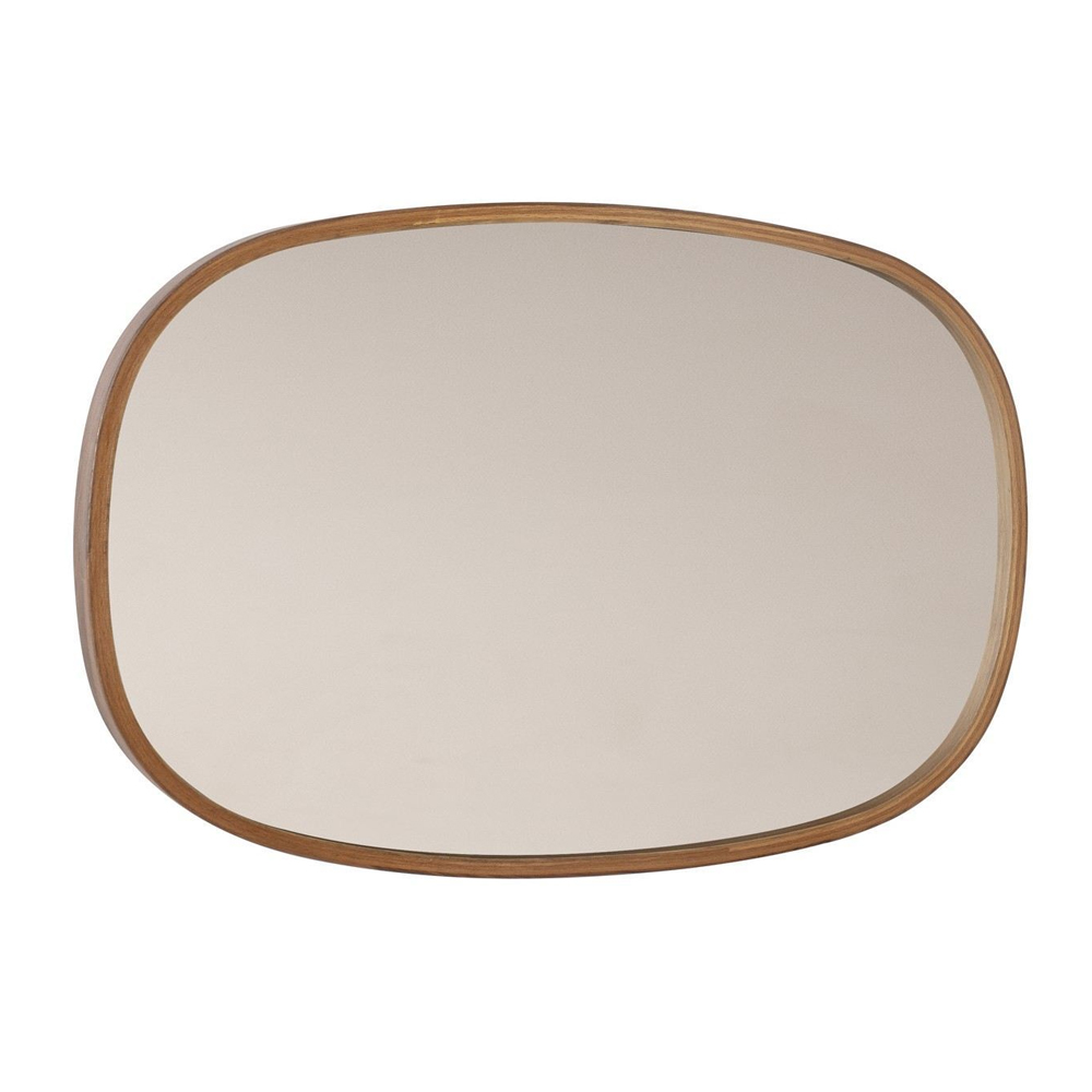 Cloudy Large Glass Wall Mirror with Walnut Solid Wood