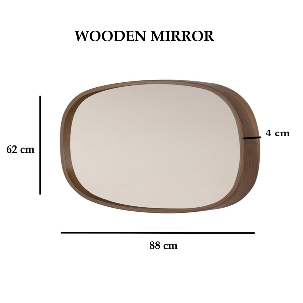 Cloudy Large Glass Wall Mirror with Walnut Solid Wood