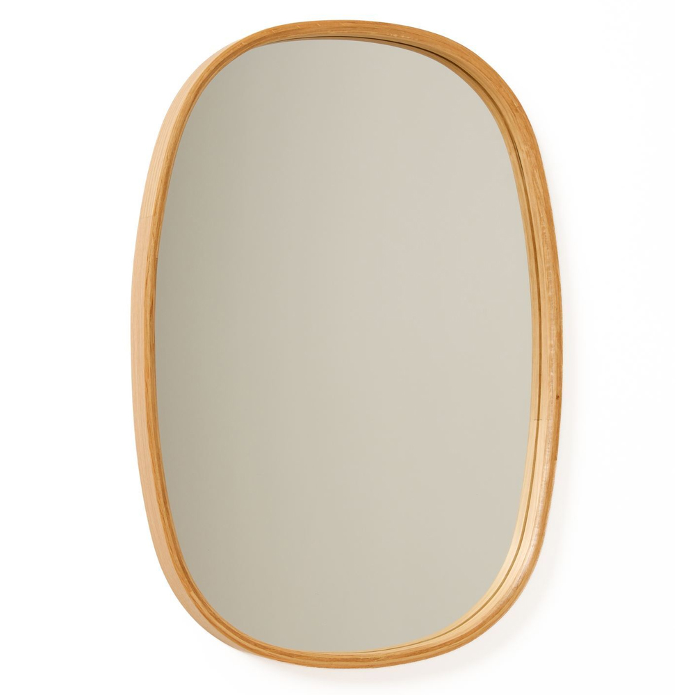 Cloudy Small Glass Wall Mirror with Solid Oak Wood Frame