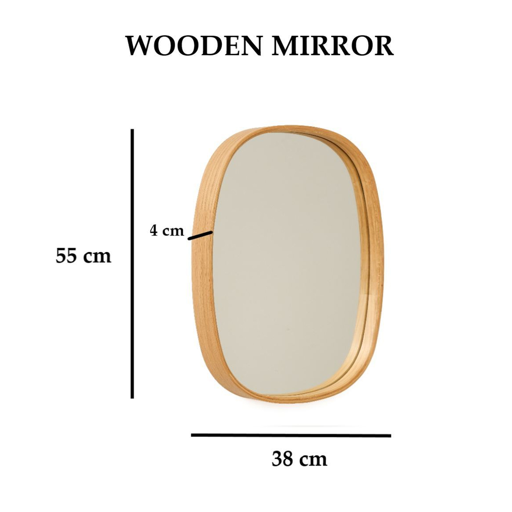 Cloudy Small Glass Wall Mirror with Solid Oak Wood Frame