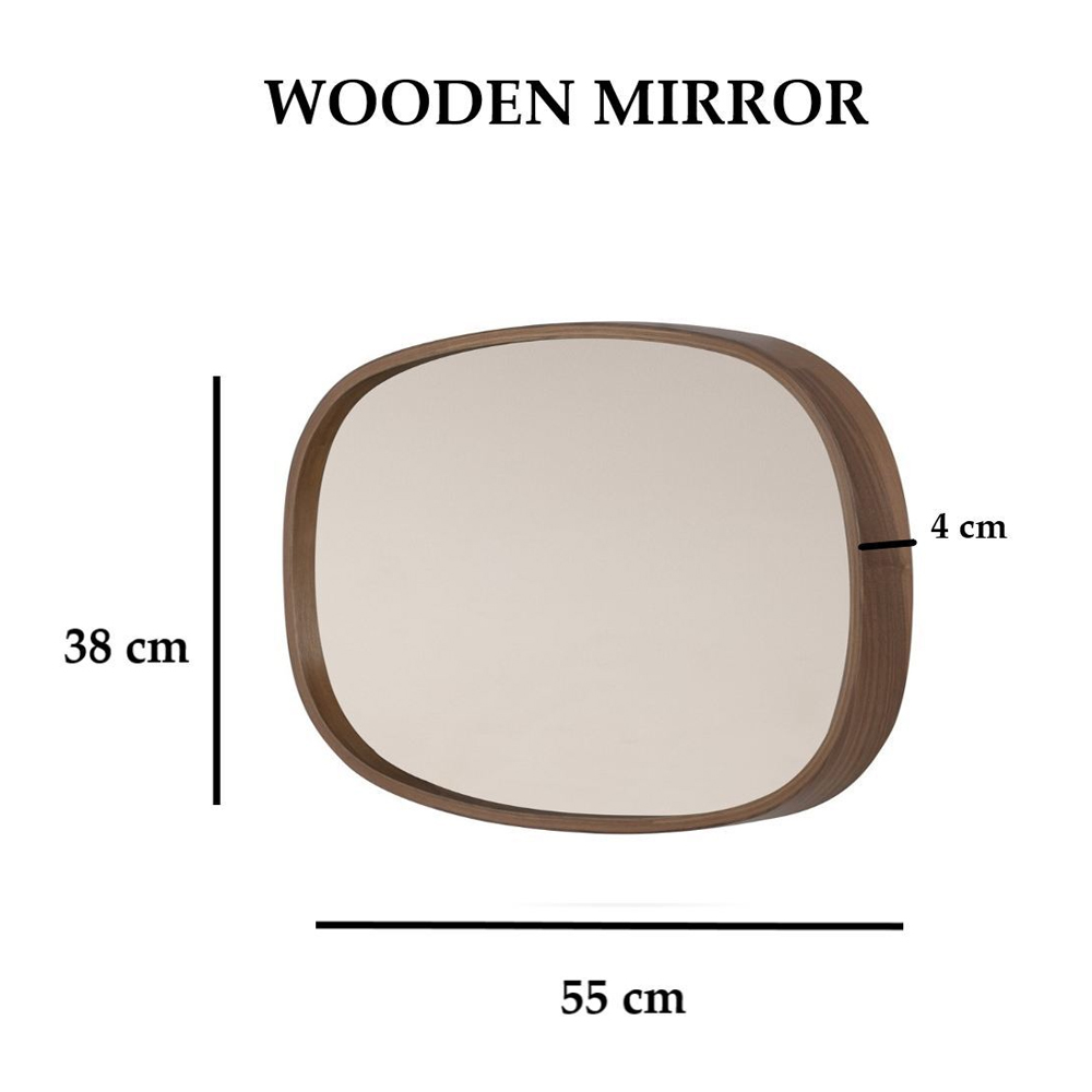 Cloudy Small Glass Wall Mirror with Walnut Solid Wood
