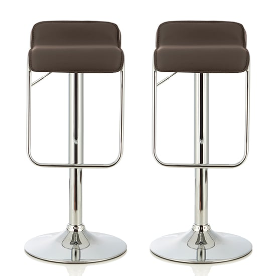 Clova Cappuccino Faux Leather Swivel Gas-Lift Bar Stools In Pair