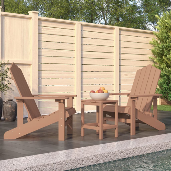 Clover Brown HDPE Garden Seating Chairs With Table In Pair