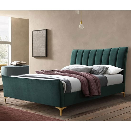 Clover Fabric Double Bed In Green Velvet_1