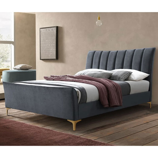 Read more about Clover fabric double bed in grey velvet