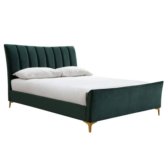 Clover Fabric Small Double Bed In Green Velvet_3