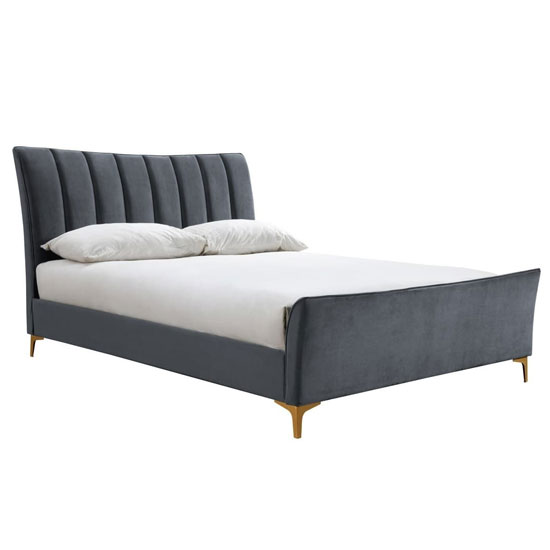 Clover Fabric Small Double Bed In Grey Velvet_3