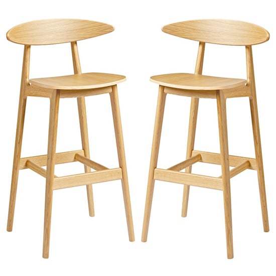 Photo of Clynnog natural oak wooden bar stools in pair