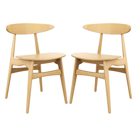Clynnog Natural Oak Wooden Dining Chairs In Pair