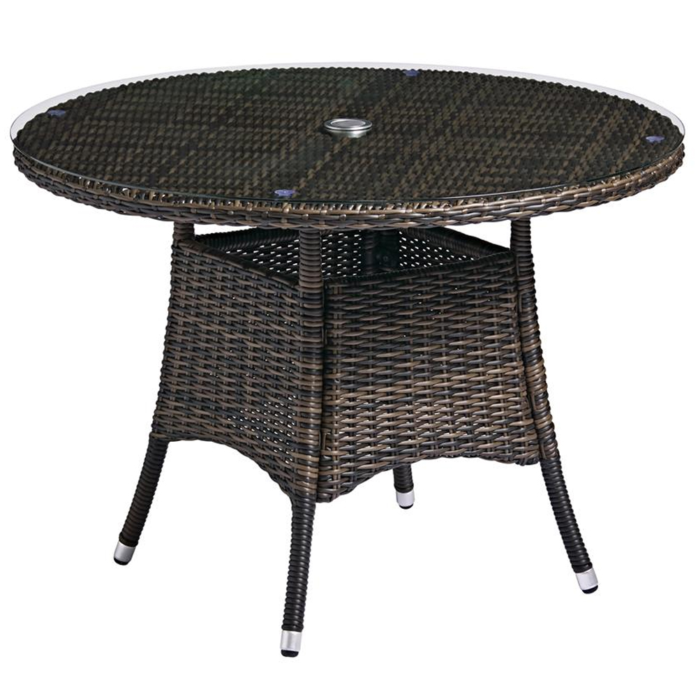 Coachella Glass Top Garden Dining Table With 4 Brown Rattan Chairs