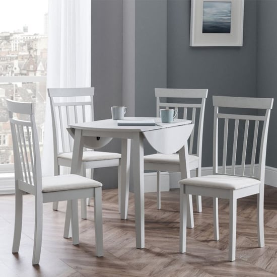 Calista Round Drop-Leaf Wooden Dining Table In Grey