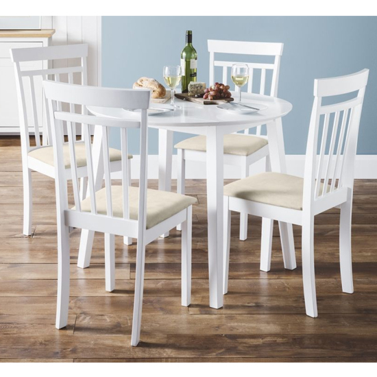 Calista White Wooden Dining Chairs With Ivory Seat In Pair