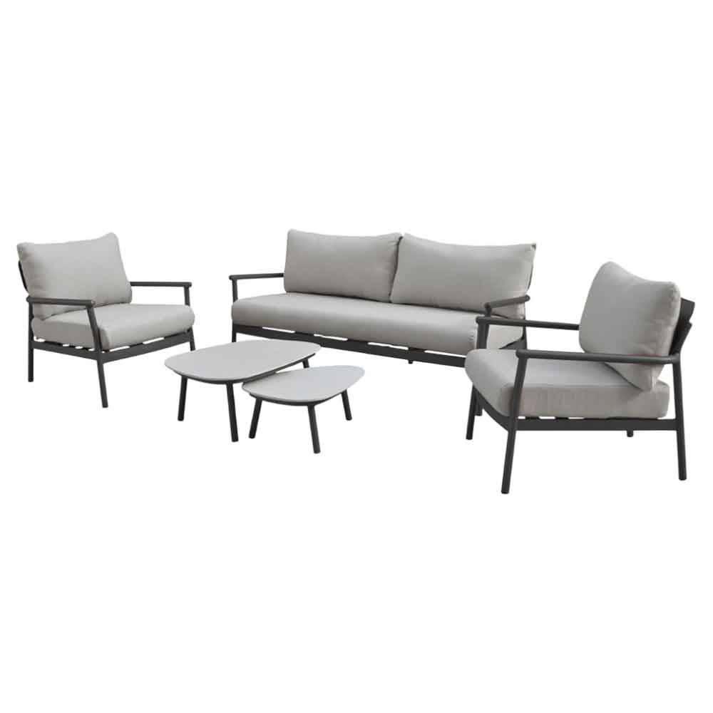 Coastal Aluminium Garden Lounger Set with 2 Nesting Tables in Flint Grey