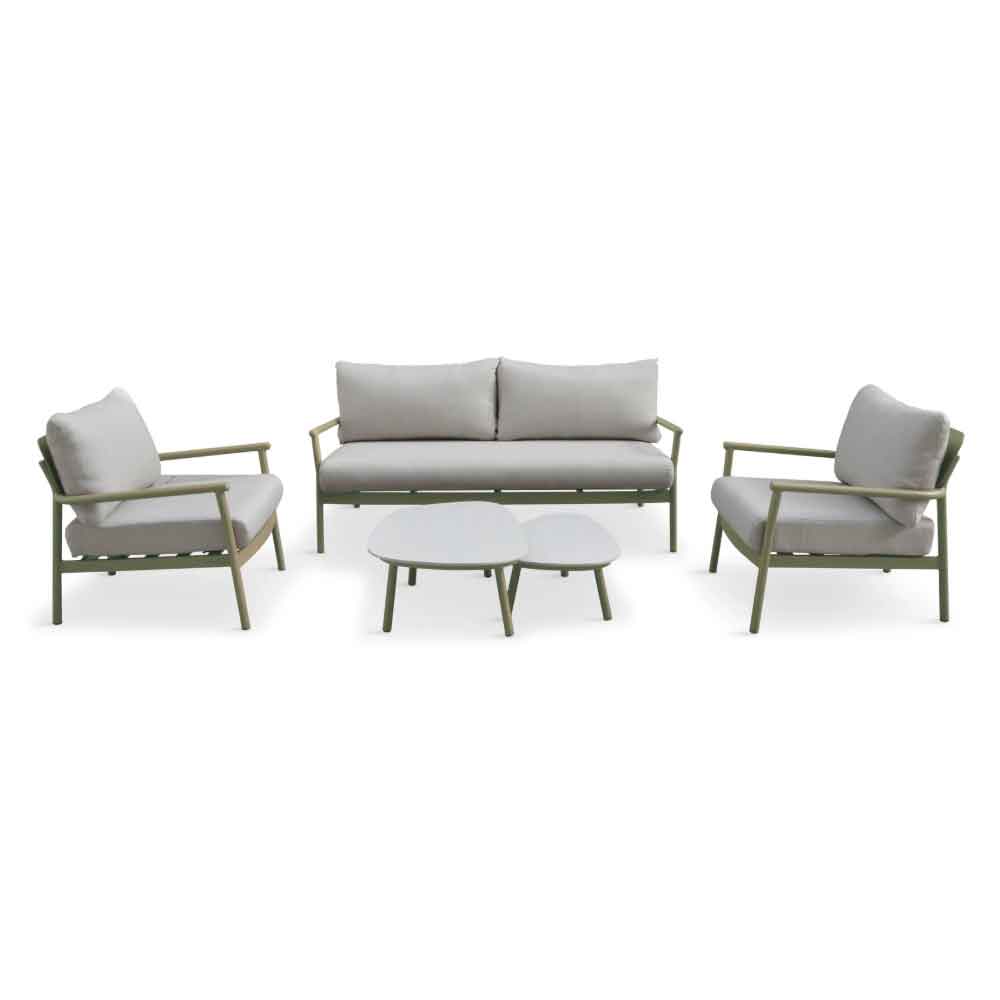 Coastal Aluminium Garden Lounger Set with 2 Nesting Tables in Pistachio Green