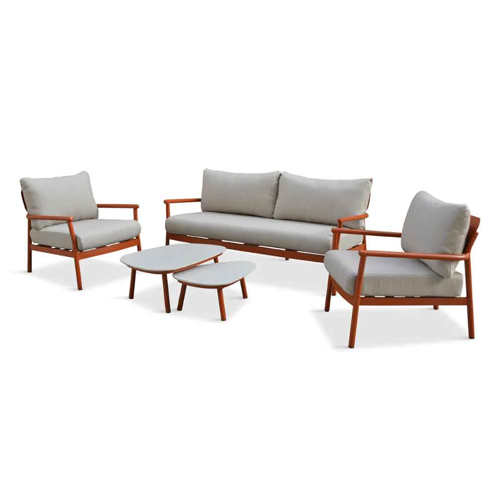 Coastal Aluminium Garden Lounger Set with 2 Nesting Tables in Rich Terracotta