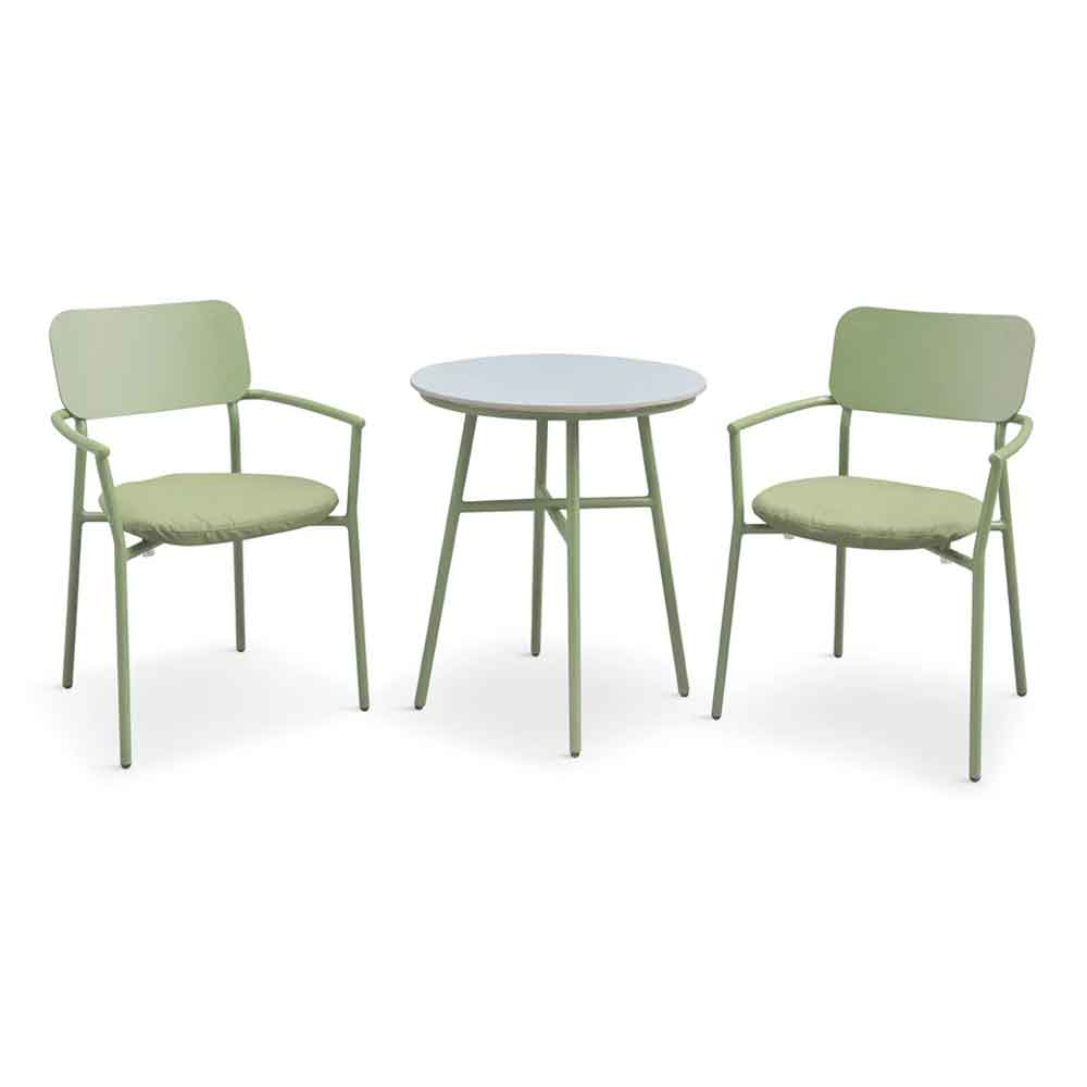 Coastal Aluminium Garden Round Bistro Set in Pistachio Green