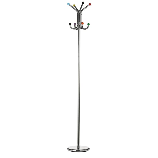 Product photograph of Floor Standing Coat Stand In Chrome With Multicolour Balls Hooks from Furniture in Fashion