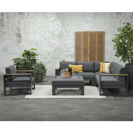 Photo of Cobe corner sofa group with armchair and ottoman in charcoal