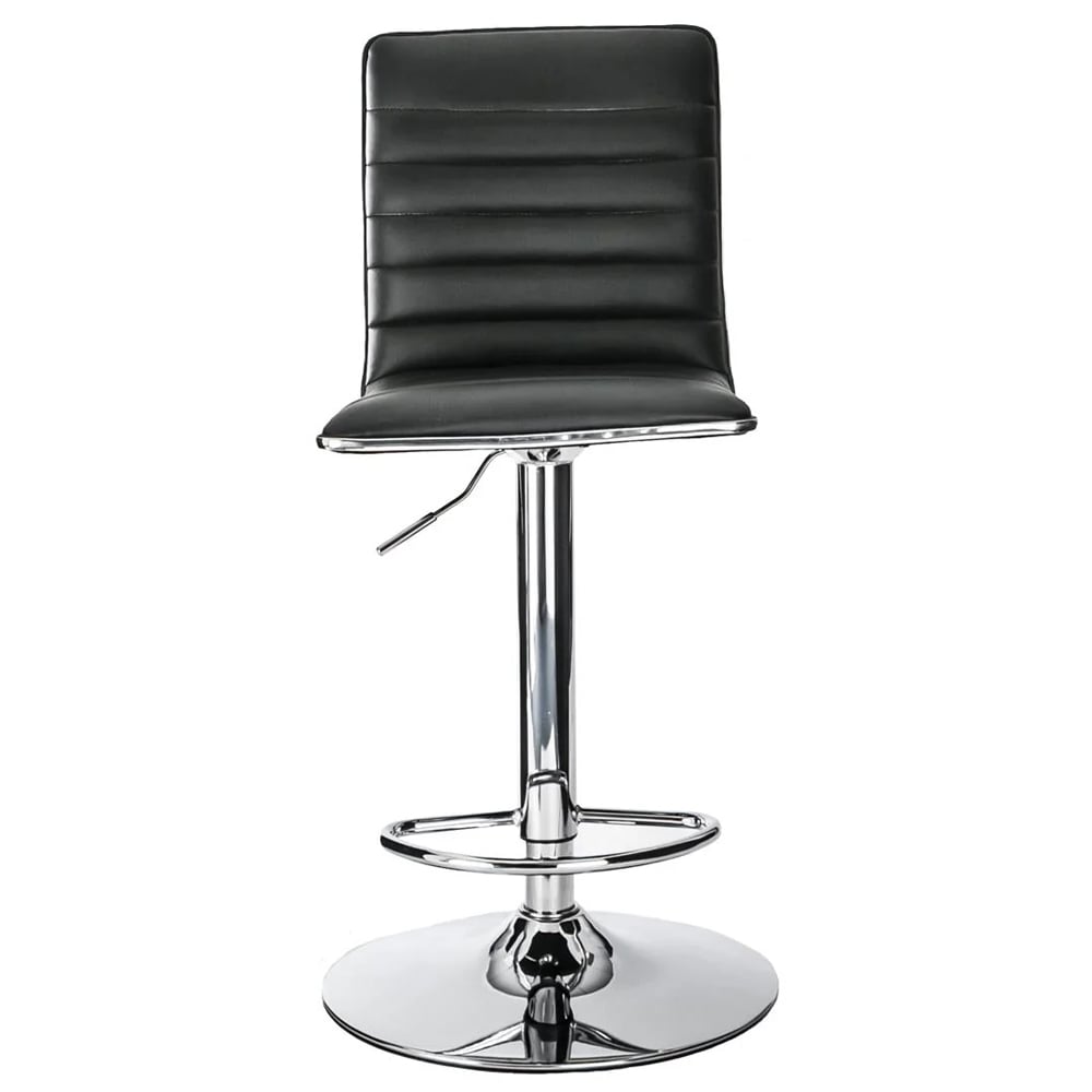 Coble Black Faux Leather Bar Stools With Chrome Base In Pair