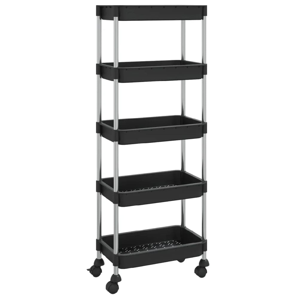 Cobleskill ABS Plastic 5 Tier Kitchen Trolley In Black