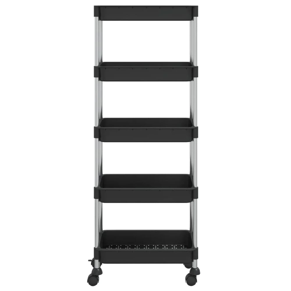 Cobleskill ABS Plastic 5 Tier Kitchen Trolley In Black
