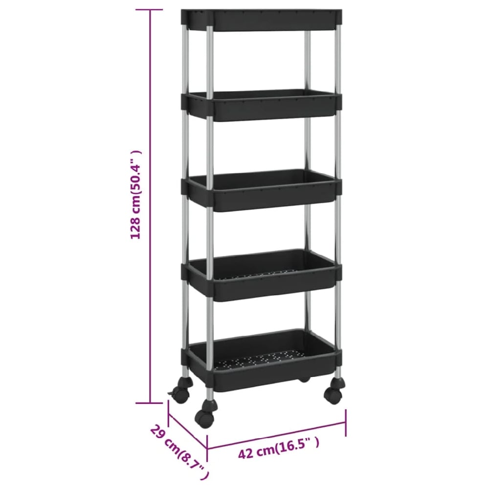 Cobleskill ABS Plastic 5 Tier Kitchen Trolley In Black