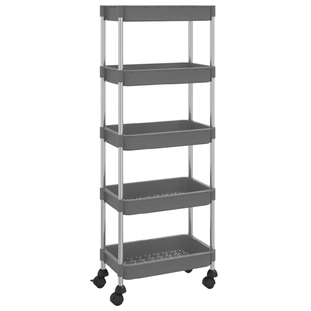 Cobleskill ABS Plastic 5 Tier Kitchen Trolley In Grey