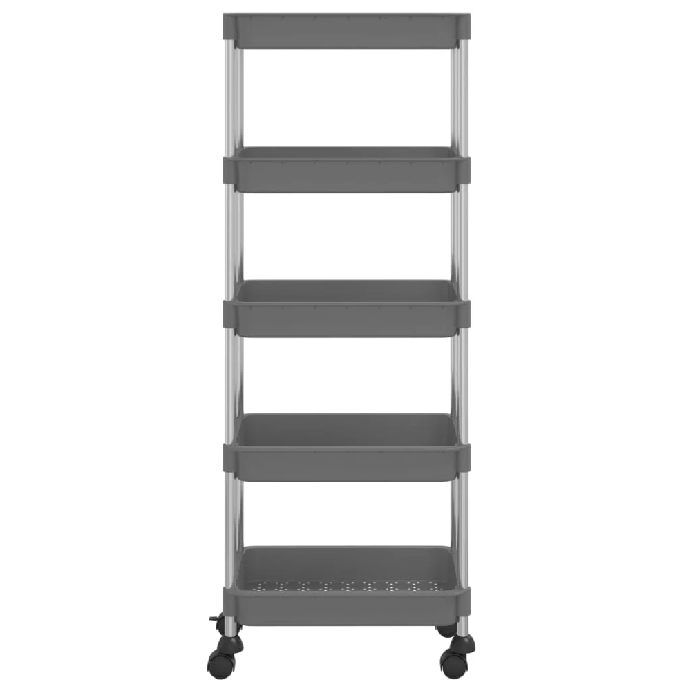 Cobleskill ABS Plastic 5 Tier Kitchen Trolley In Grey
