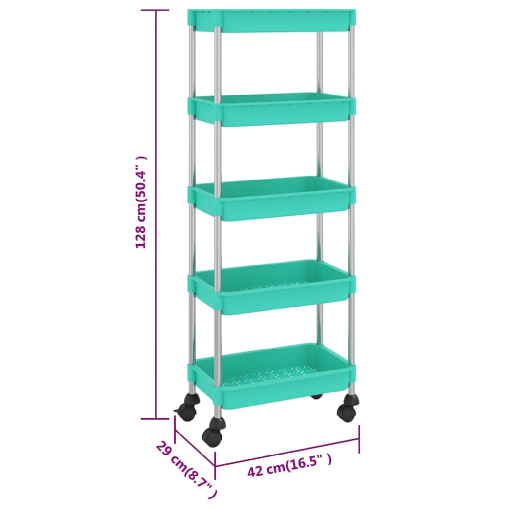 Cobleskill ABS Plastic 5 Tier Kitchen Trolley In Turquoise