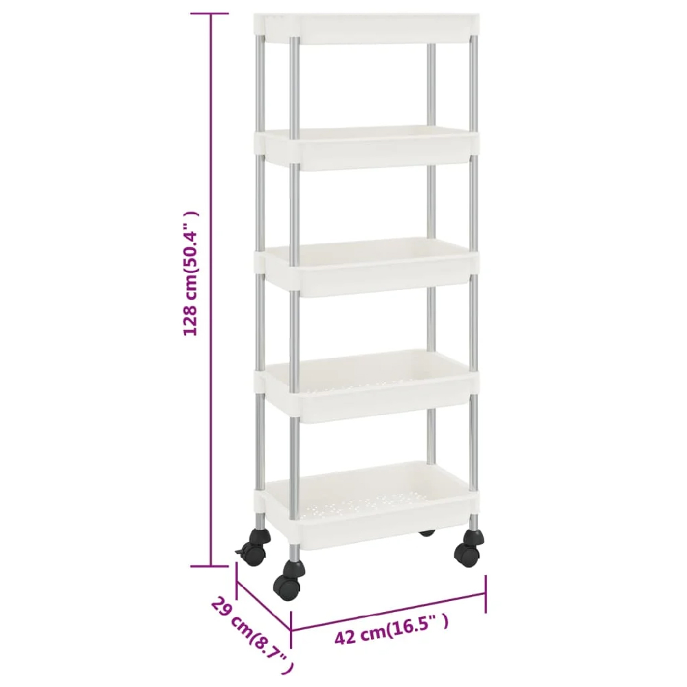 Cobleskill ABS Plastic 5 Tier Kitchen Trolley In White