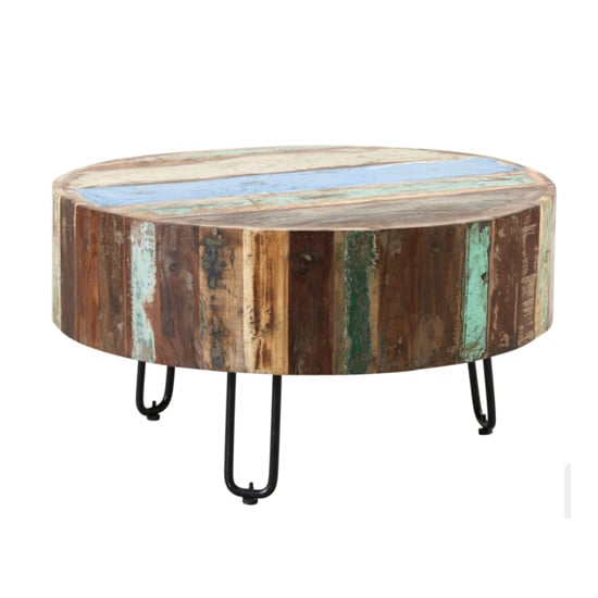 Photo of Coburg wooden drum coffee table in vintage oak