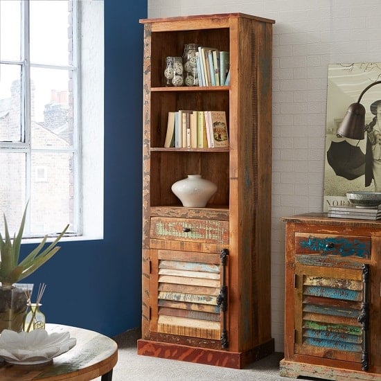 Product photograph of Coburg Wooden Bookcase Narrow In Reclaimed Wood from Furniture in Fashion