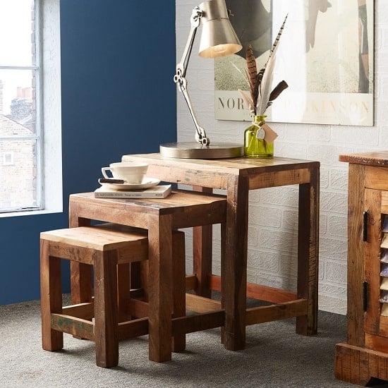 Photo of Coburg wooden nest of 3 tables in reclaimed wood