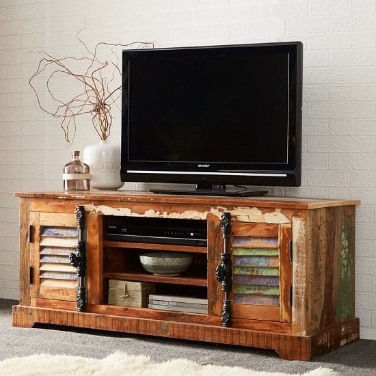 Photo of Coburg wooden tv stand in reclaimed wood with 2 doors