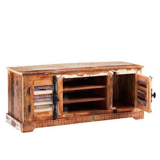 Coburg Wooden TV Stand In Reclaimed Wood With 2 Doors