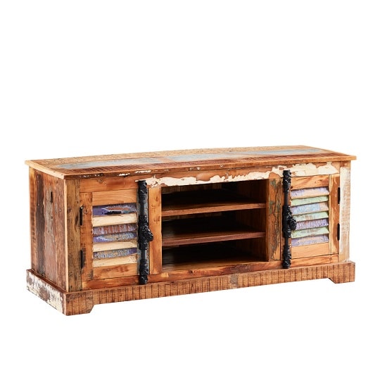 Coburg Wooden TV Stand In Reclaimed Wood With 2 Doors